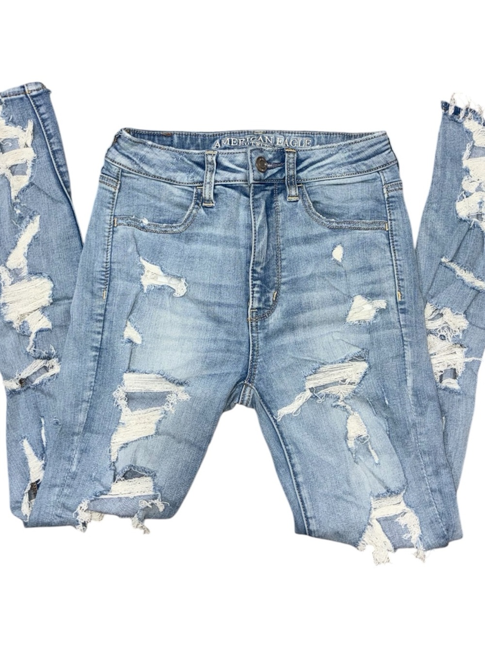 American Eagle Light Blue extremely distressed Ripped Skinny Jeans size 2S